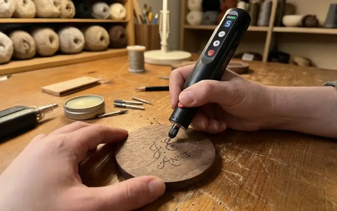 GlidReex customer using the pen-style rotary tool on a craft project